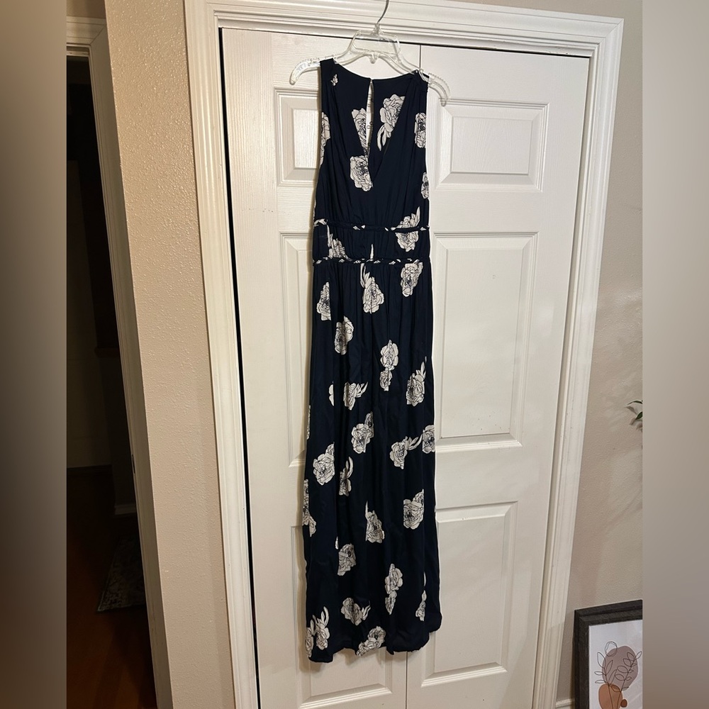 Navy Dress with White Floral Design